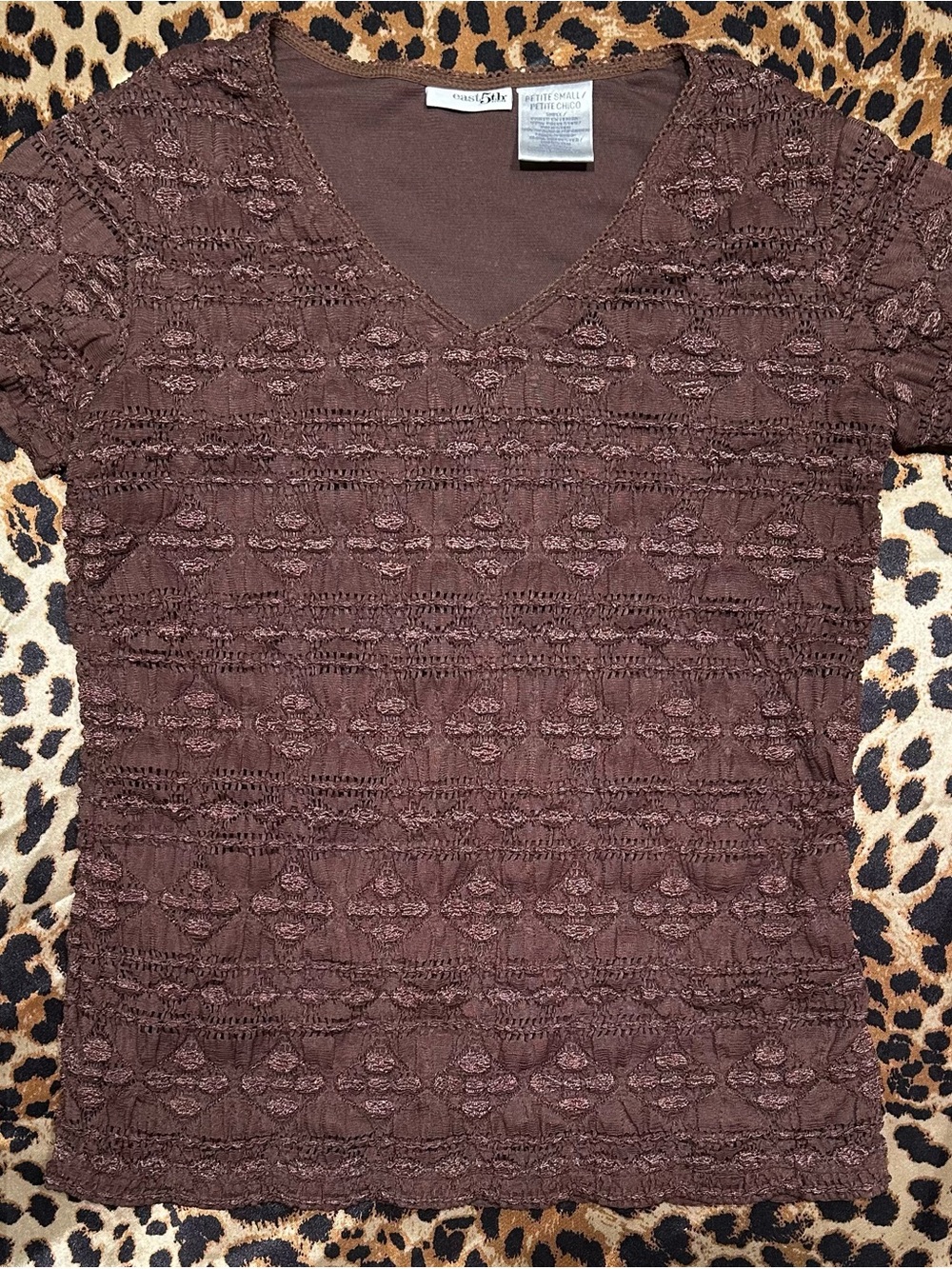 Vintage Y2K East 5th Brown Textured Crinkle V-Neck Top